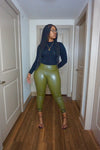 Faux Leather Leggings :: Olive