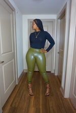 Faux Leather Leggings :: Olive